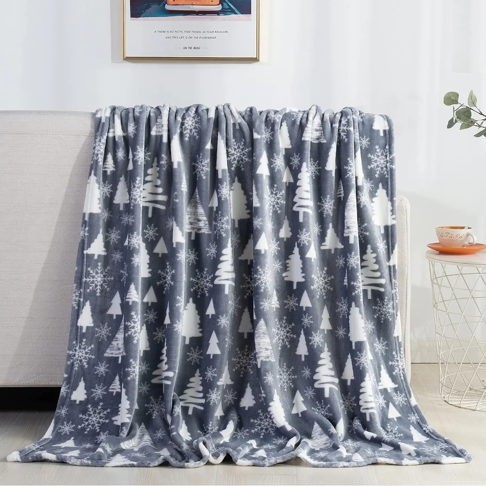 Cozy Gray and White Holiday Throw Blanket